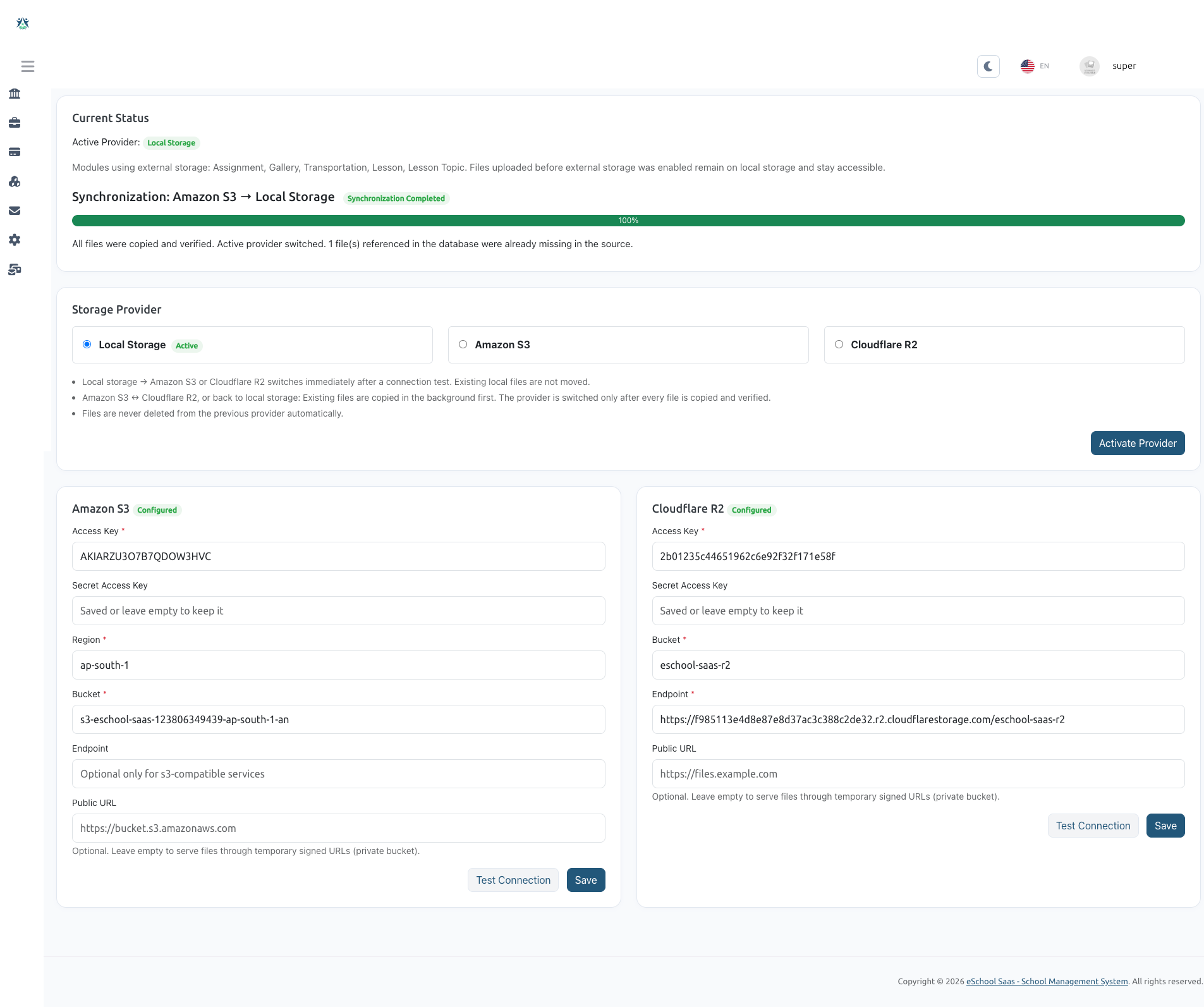 e-School SaaS External Storage